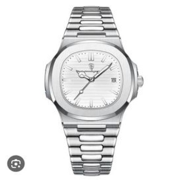 POEDAGAR 613 Luxury Stainless Steel Square Quartz Men's Watch- Silver & White