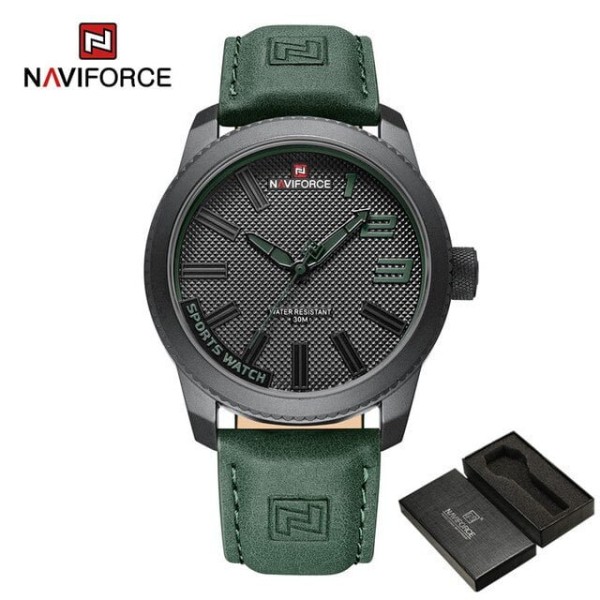 NAVIFORCE NF9202 PU Leather  Wrist Watch - Green & Black