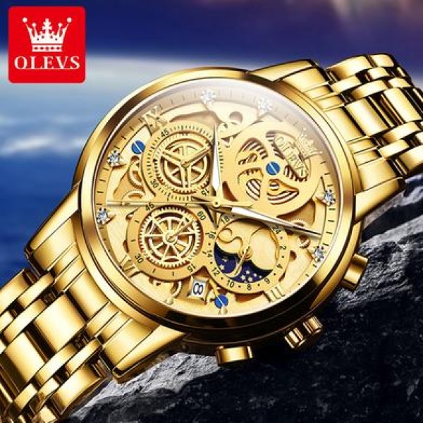 Olevs 9947 Luxury Men Watch with Chronograph -  Gold