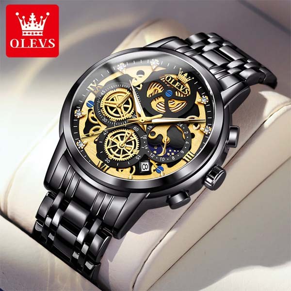 Olevs 9947 Luxury Men Watch With Chronograph - Black