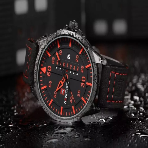 NAVIFORCE NF 9074 Luxury Fashion Waterproof Wrist Watch for Men- Black & Red