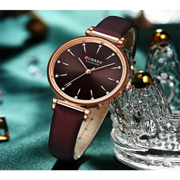 Curren 9081 PU Leather Analog Watch For Women - Coffee