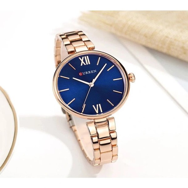 CURREN 9017 Stainless Steel Analog Watch For Women-Rose Gold/Blue