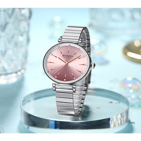 Curren 9081 Analog Stainless Steel Watch For Women - Silver & Pink