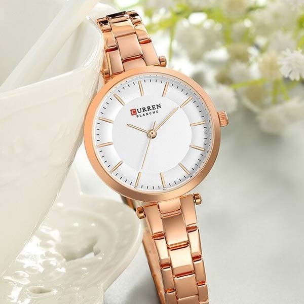 CURREN 9054 Stainless Steel Analog Watch For Women-Rose Gold & White