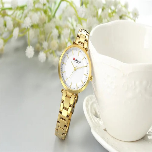 CURREN 9054 Stainless Steel Analog Watch For Women- Gold & White