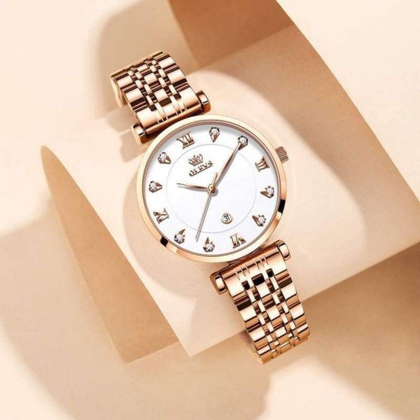 Olevs 5866 fashion stainless steel analog wristwatch women for-White