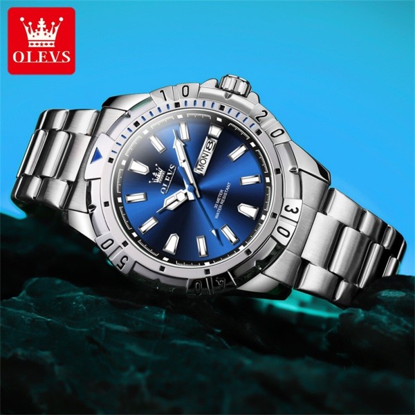 Olevs 5560 Luxury Fashion Stainless Steel Unique Design Men's Watch - Blue