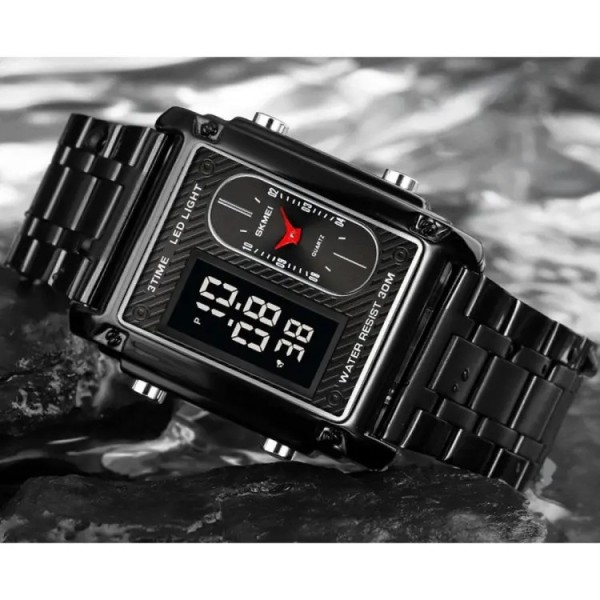 SKMEI 1868 Multiple Time Digital Analog Mens Watch For-Black