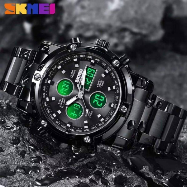 Skmei 1389 Stainless Steel Digital Men's Watch  - Black