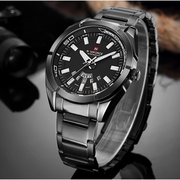 Naviforce 9038 Luxury Men Quartz Stainlness Steel watch For-Black