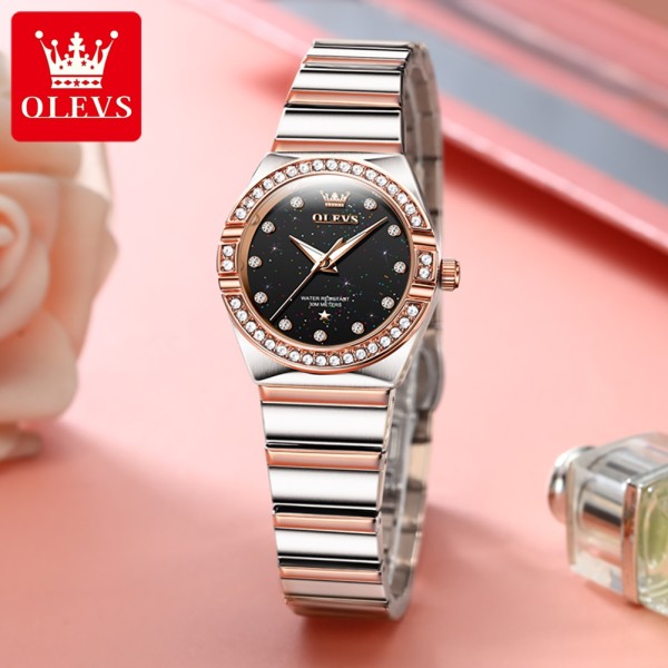 OLEVS 9975 Stainless Steel Quartz Fashion Watch Women For -Black