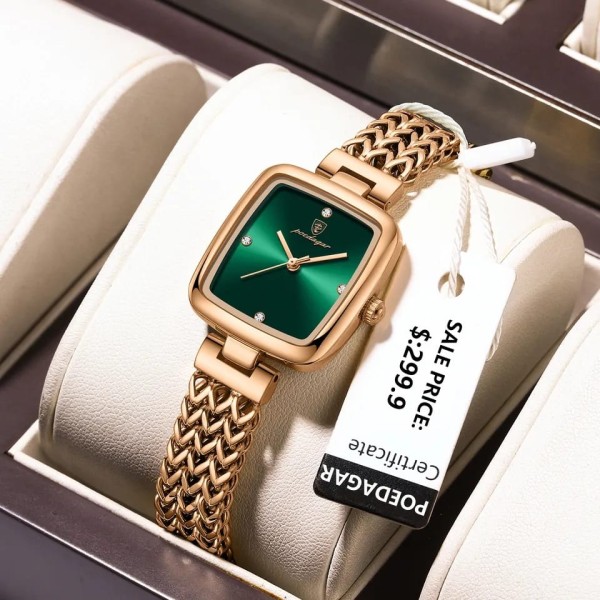 POEDAGAR 768 Luxury Square Elegant Fashion Ladies Watch For-Green