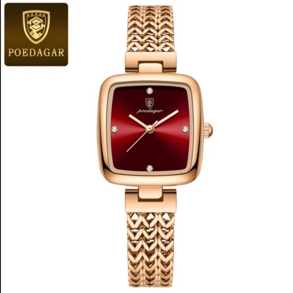 POEDAGAR 768 Luxury Square Elegant Fashion Ladies Watch For-Red