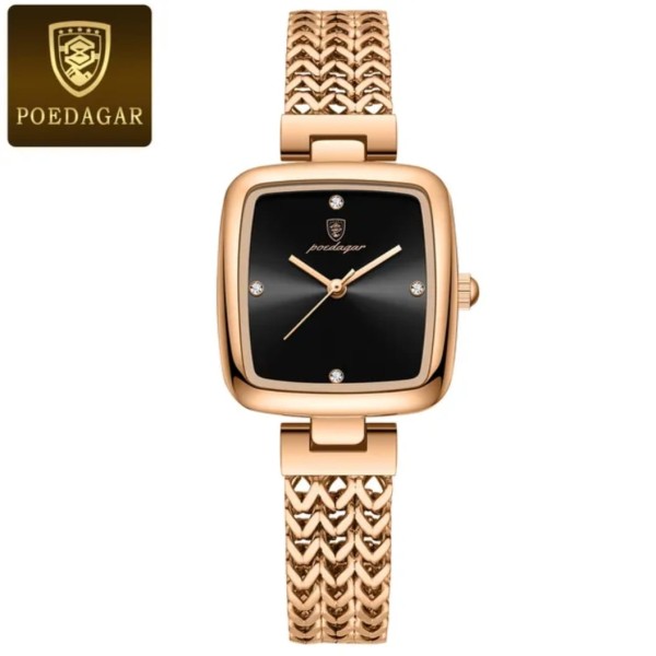 POEDAGAR 768 Luxury Square Elegant Fashion Ladies Watch For-Black