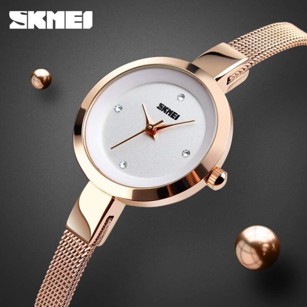 Skmei 1390 Stainless Steel Waterproof Quartz Watch Women For- Rose Gold