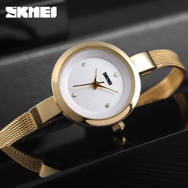 Skmei 1390 Stainless Steel Waterproof Quartz Watch Women For- Gold