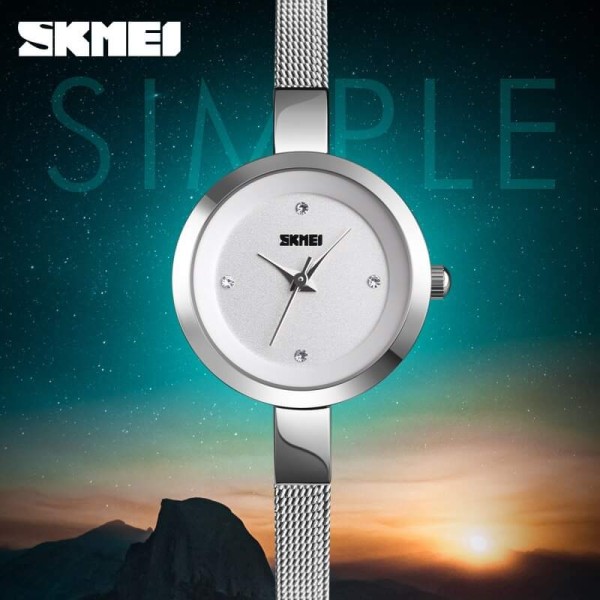 Skmei 1390 Stainless Steel Waterproof Quartz Watch Women For- Silver