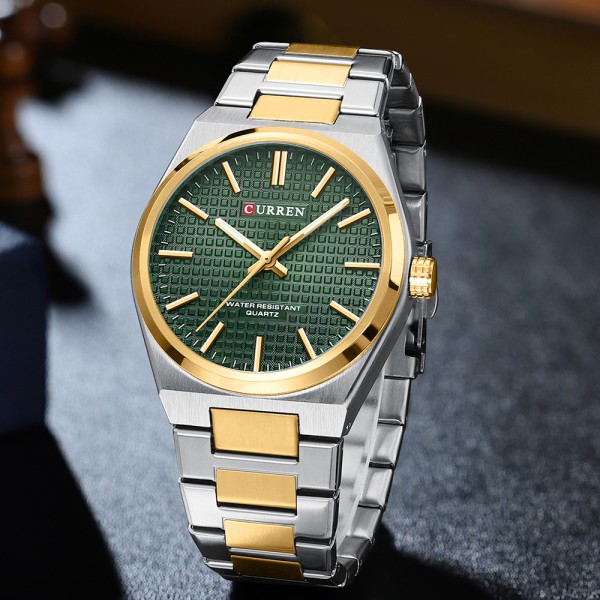 CURREN 8439 Stainless Steel Fashion Quartz Man For- Golden/Green