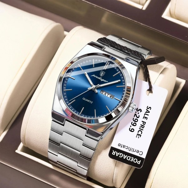 POEDAGAR 930 Luxury Stainless Steel Quartz Men's Watch- Blue