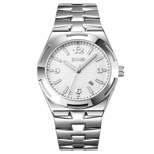 SKMEI 9290 Stainless Steel Mens Casual Watch - Silver & White