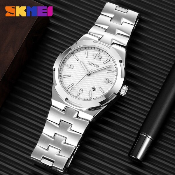 SKMEI 9290 Stainless Steel Mens Casual Watch - Silver & White