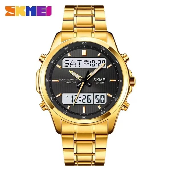 SKMEI 2049 Dual Display Electronic Multifunctional Men Watch - Gold