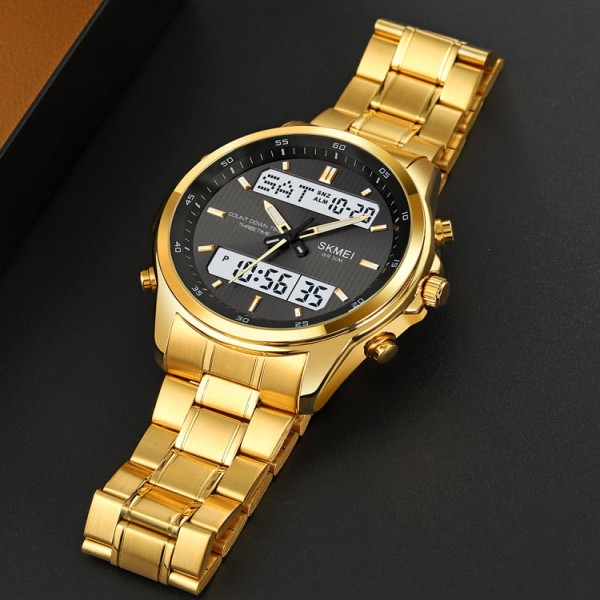 SKMEI 2049 Dual Display Electronic Multifunctional Men Watch - Gold