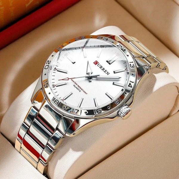 CURREN 8452 Luminous Stainless Steel Quartz Fashion Watch Men For -White