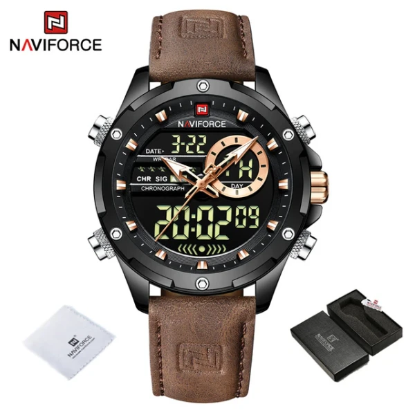 NAVIFORCE NF9208 PU Leather Dual Time Wrist Watch FOR-Copy  Colour