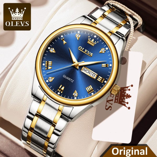 Olevs 5563 Stainless Steel Watch for Men – Silver Gold & Blue