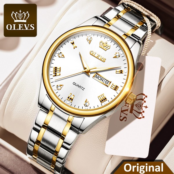 Olevs 5563 Stainless Steel Watch For Men – Silver Gold & White