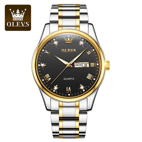 Olevs 5563 Stainless Steel Watch For Men – Silver Gold &  Back