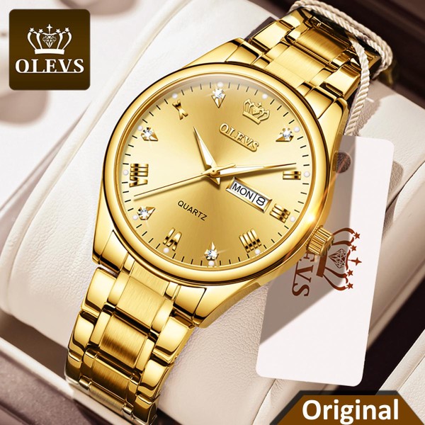 Olevs 5563 Stainless Steel Watch For Men – Gold