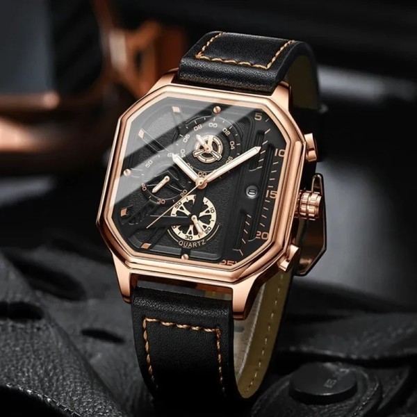 Poedagar 628 fashion luxury chronograph active watch for men-Rose Gold & Black