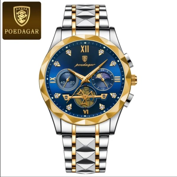 POEDAGAR 996 Stainless Steel Chronograph Men’s Watch - Blue