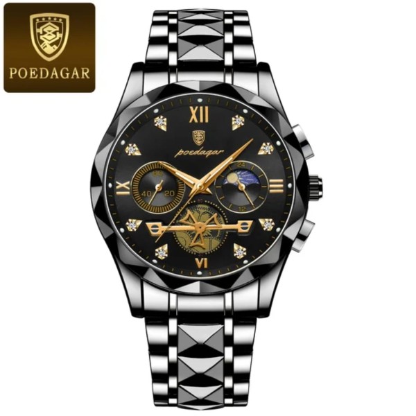 POEDAGAR 996 Stainless Steel Chronograph Men’s Watch - Black