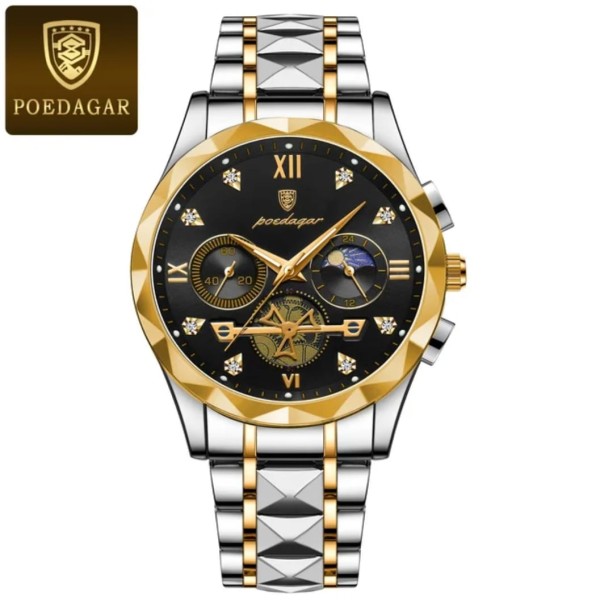 POEDAGAR 996 Stainless Steel Chronograph Men’s Watch - Silver & Black