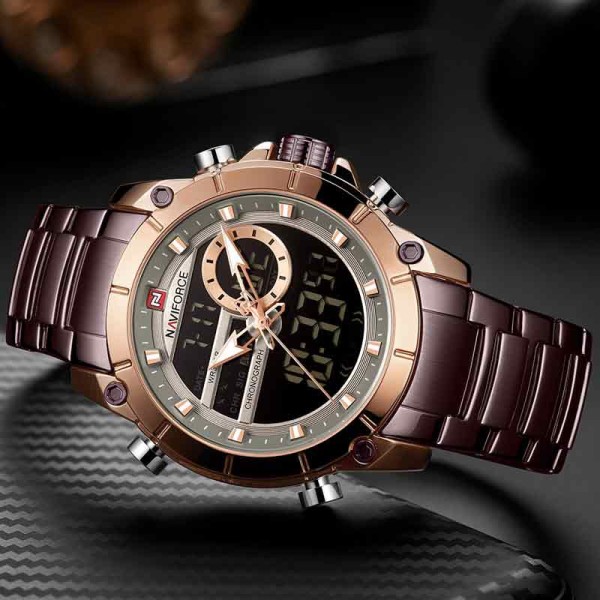 Naviforce 9163 Stainless Steel Wrist Watch For Men- Chocklet