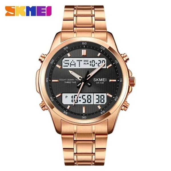 SKMEI 2049 Dual Display Electronic Multifunctional Men Watch - Rose Gold