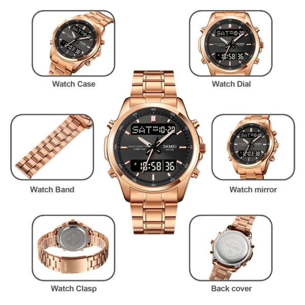 SKMEI 2049 Dual Display Electronic Multifunctional Men Watch - Rose Gold