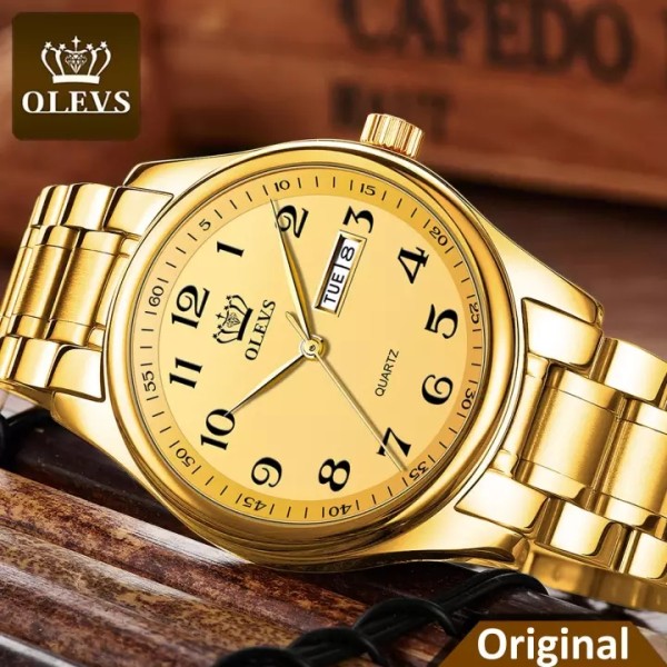 Olevs 5567 Stainless Steel Analog Wrist Watch For Men -Gold