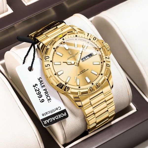 POEDAGAR 959 Luxury Stainless Steel Quartz Men's Watch- Gold