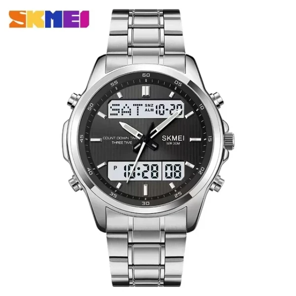 SKMEI 2049 Dual Display Electronic Multifunctional Men Watch - Silver