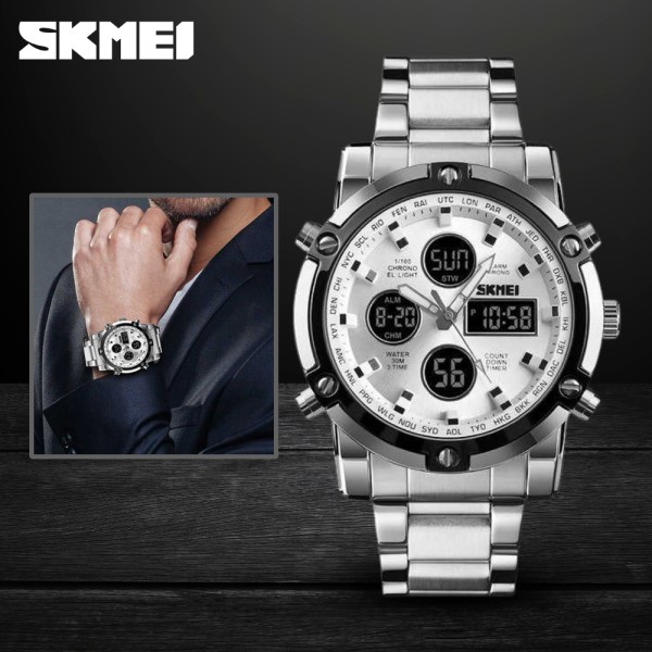 Skmei 1389 Stainless Steel Digital Men's Watch - Silver