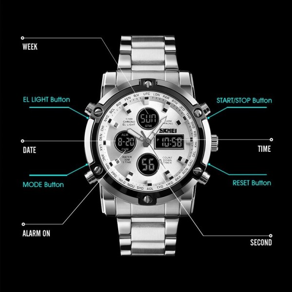 Skmei 1389 Stainless Steel Digital Men's Watch - Silver