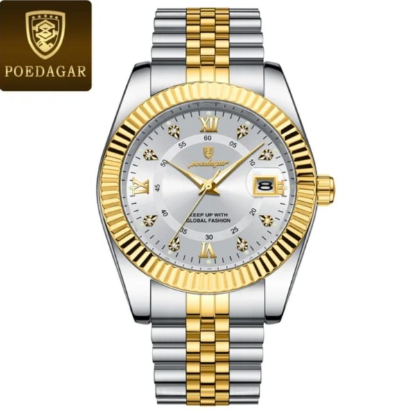 POEDAGAR 910 Luxury Fashion Luminous Quartz Men's Watch - Silver & White & Golden