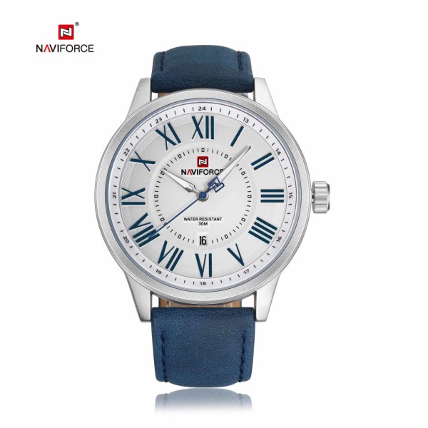 Naviforce NF9126 Leather Strap Analog Mens Watch - Blue & White