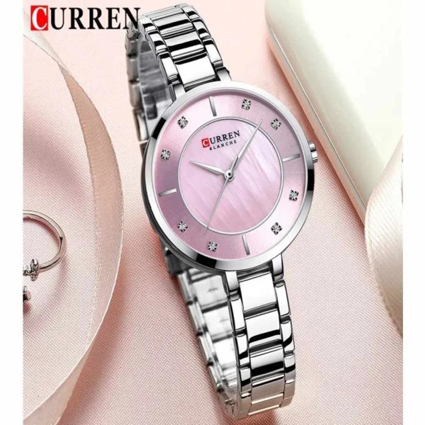 CURREN 9051 Stainless Steel Analog Watch For Women-Silver/Pink