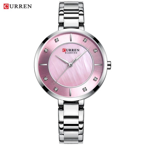 CURREN 9051 Stainless Steel Analog Watch For Women-Silver/Pink